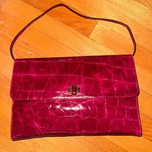 Elegant Vintage Furla Magenta Crocodile Pattern Women's Bag